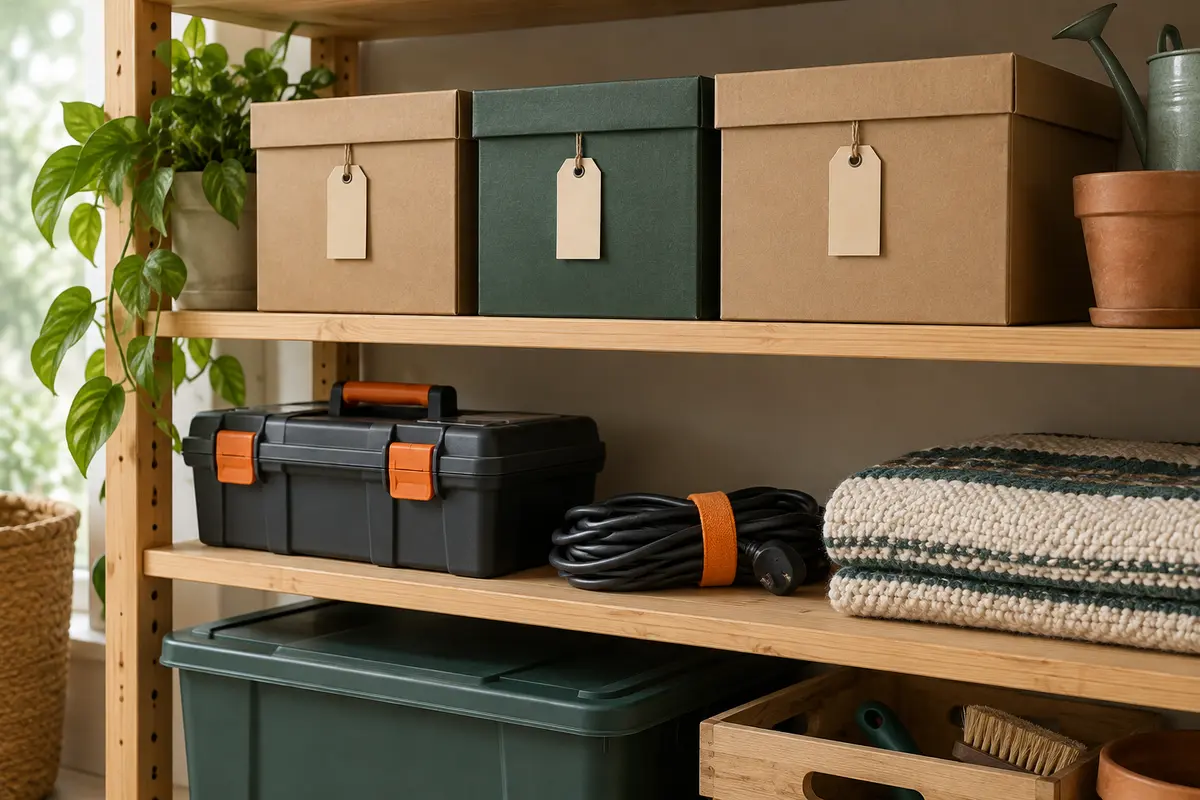 An organised shelf with items recorded by location